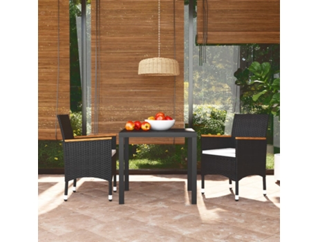 Conjunto 3 muebles jardín VIDAXL con cojines ratán sintético negro