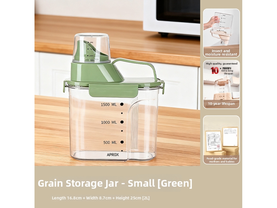 Dispensador De Cereales A Prueba De Humedad Con Vaso Medidor, 2 L Verde Digitallab