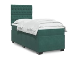 Cama Box Spring Con Colchón Terciopelo Verde Oscuro 80x200 Cm