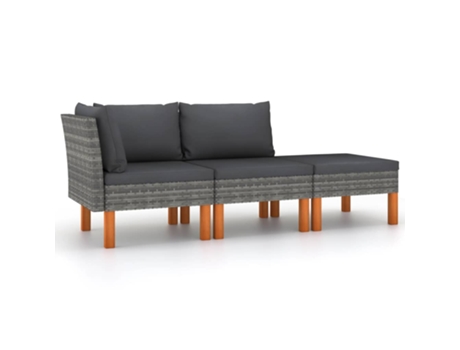 Set muebles de jardín 3 pzas ratán sintético madera eucalipto 60,5 x 64,5 x 67 cm MAISON EXCLUSIVE