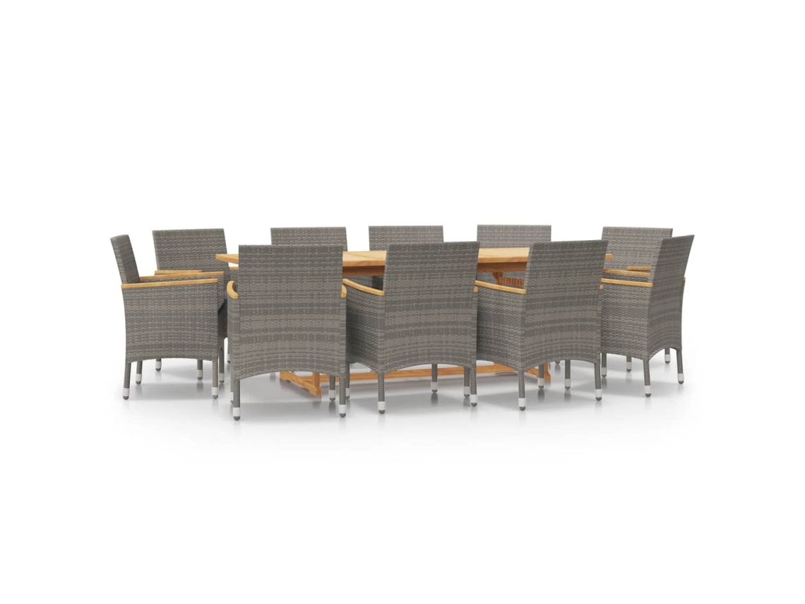 Juego de comedor de jardín de 11 piezas con cojines grises. EXCLUSIVO DE MAISON.