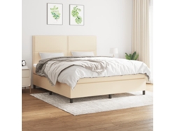 Cama Box Spring Con Colchón Tela Color Crema 180x200 Cm