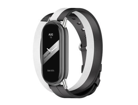 Correa de reloj inteligente para Xiaomi Mi Band 8 Mijobs Correa de reloj de cuero de doble bucle (negro + blanco + plateado)