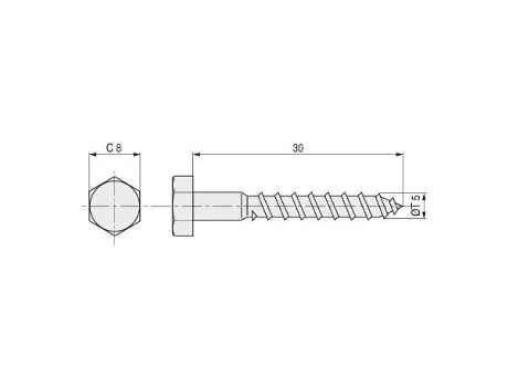 Tirafondo cabeza hexagonal din 571 zincado 5-30 largo 120mm diámetro 10mm