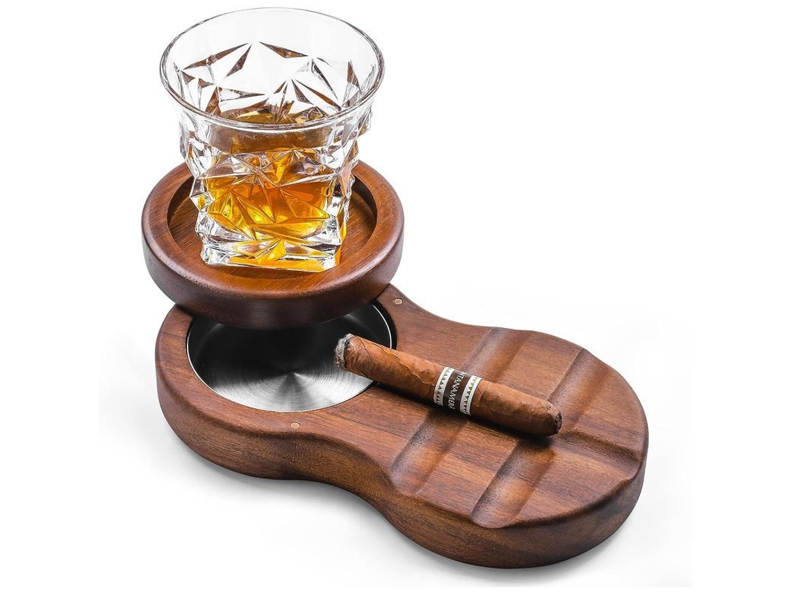 Bandeja Giratoria Para Cigarrillos Y Vaso De Whisky, Accesorio De Madera Para Cigarrillos, Regalo Para Hombres.