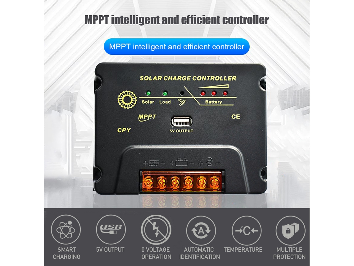 Controlador de carga solar (regulación MPPT, puerto USB de 5 V)