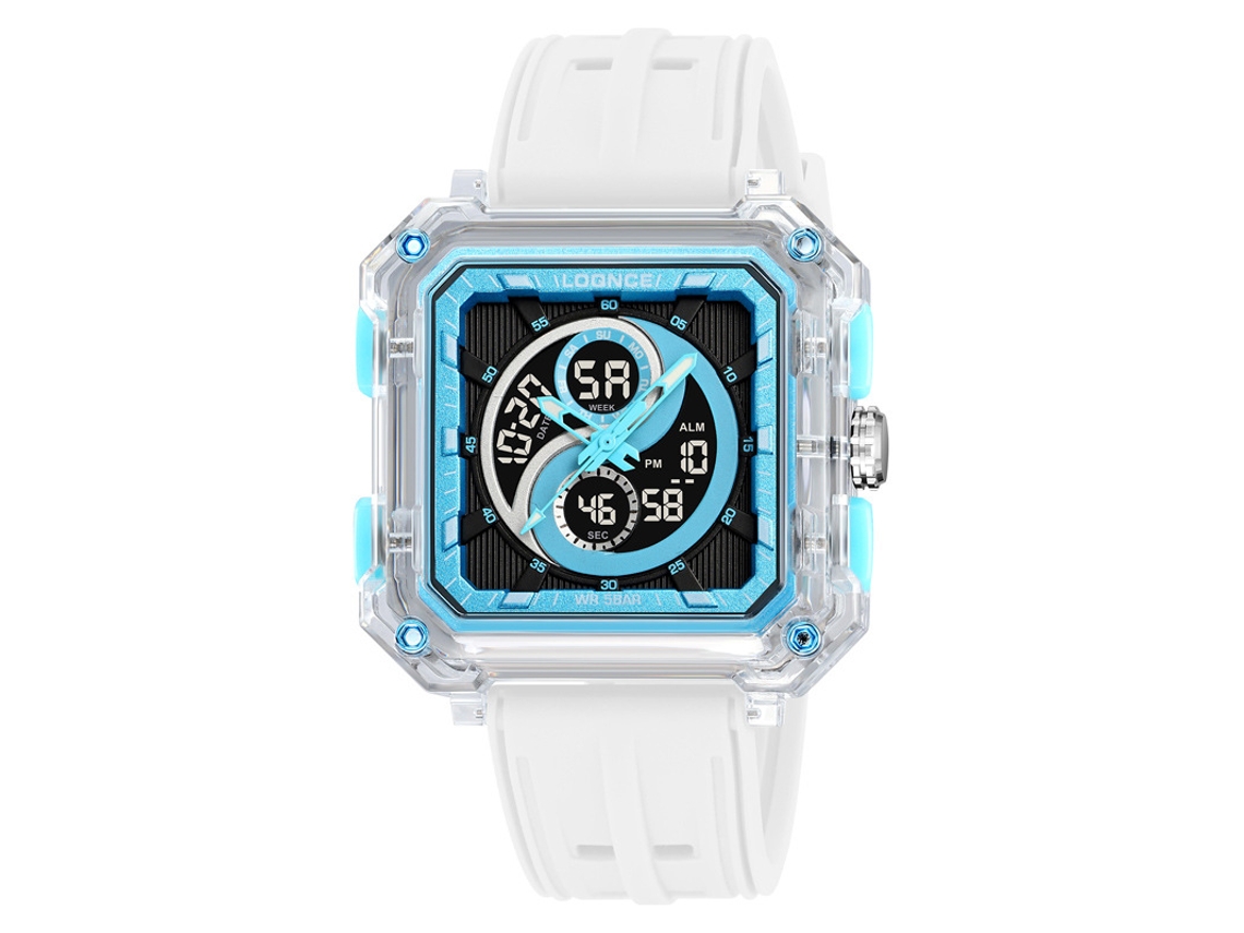 Reloj Deportivo Electrónico (blanco), Cronógrafo Cuadrado Elegante E Impermeable Para Estudiantes Con Acabado Luminoso.
