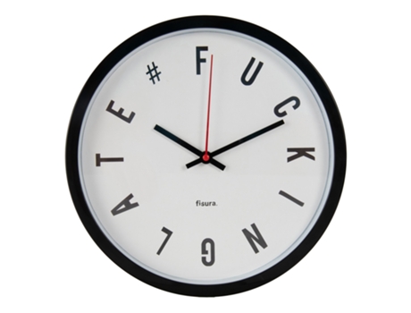 FISURA Reloj de pared original “f*cking late” Reloj de cocina moderno blanco Reloj de pared 30 cm de diámetro ABS y cristal 1 pila AA