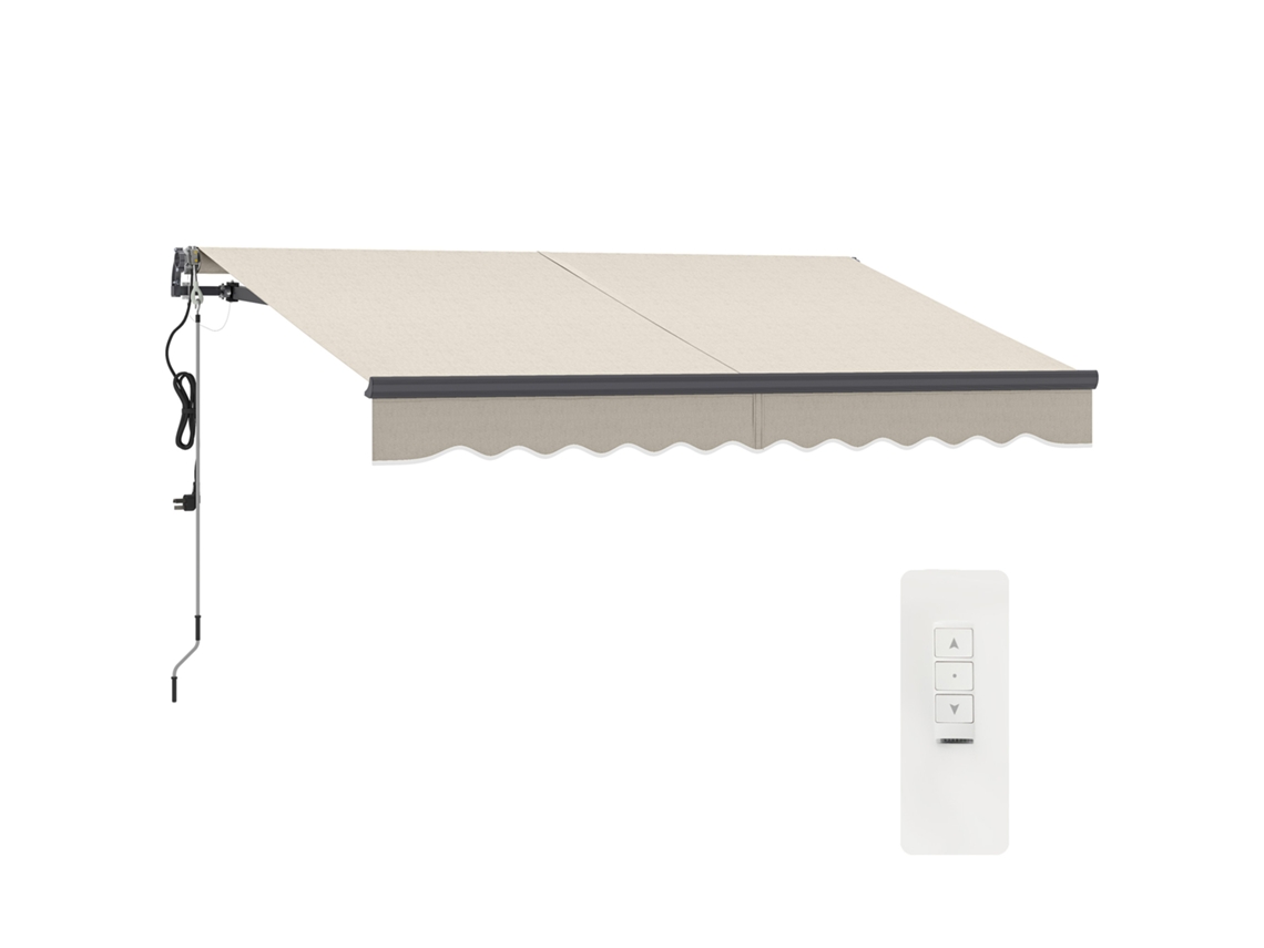 Toldo Elétrico Retrátil Com Controlo Remoto 296x250 Cm Toldo De Exterior Enrolável Com Manivela E Proteção Uv30+ Creme