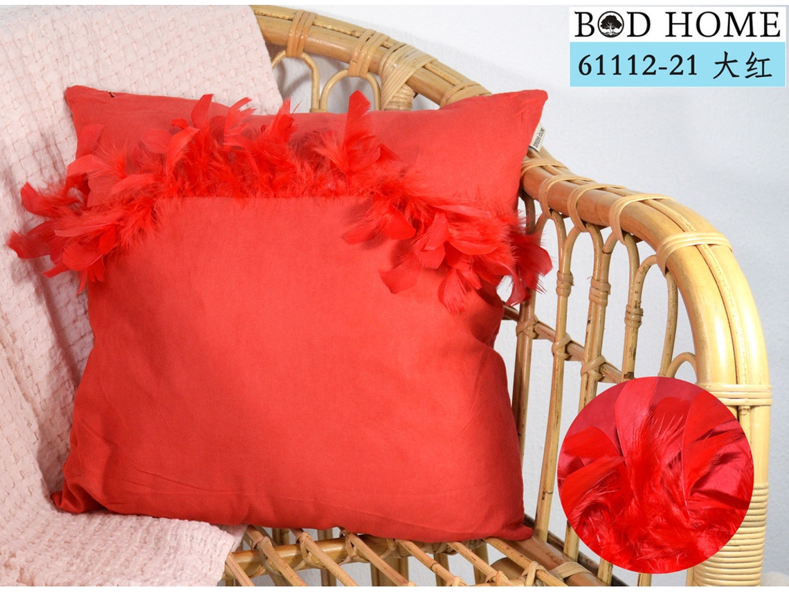 Almofada Lisa Com Penas Vermelha 45*45cm BOD HOME