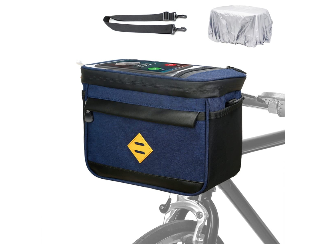 Cesta delantera para bicicleta, bolsa para manillar de bicicleta con soporte para teléfono para bicicleta, compatible con teléfono de menos CHRONUS