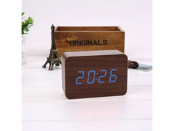 2026-reloj Despertador Digital Led Con Usb/batería, Temperatura, 3 Alarmas, 2 Modos Y 3 Ajustes De Brillo (madera Marrón Luz Azul)