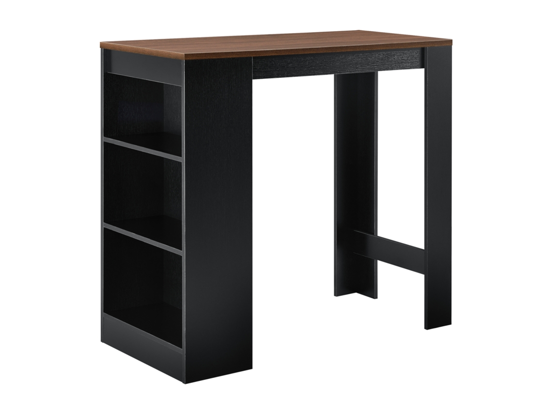 Mesa de bar Kouvola con 3 estantes aglomerado 110 x 50 x 103 cm - Negro / Efecto nogal [EN.CASA]