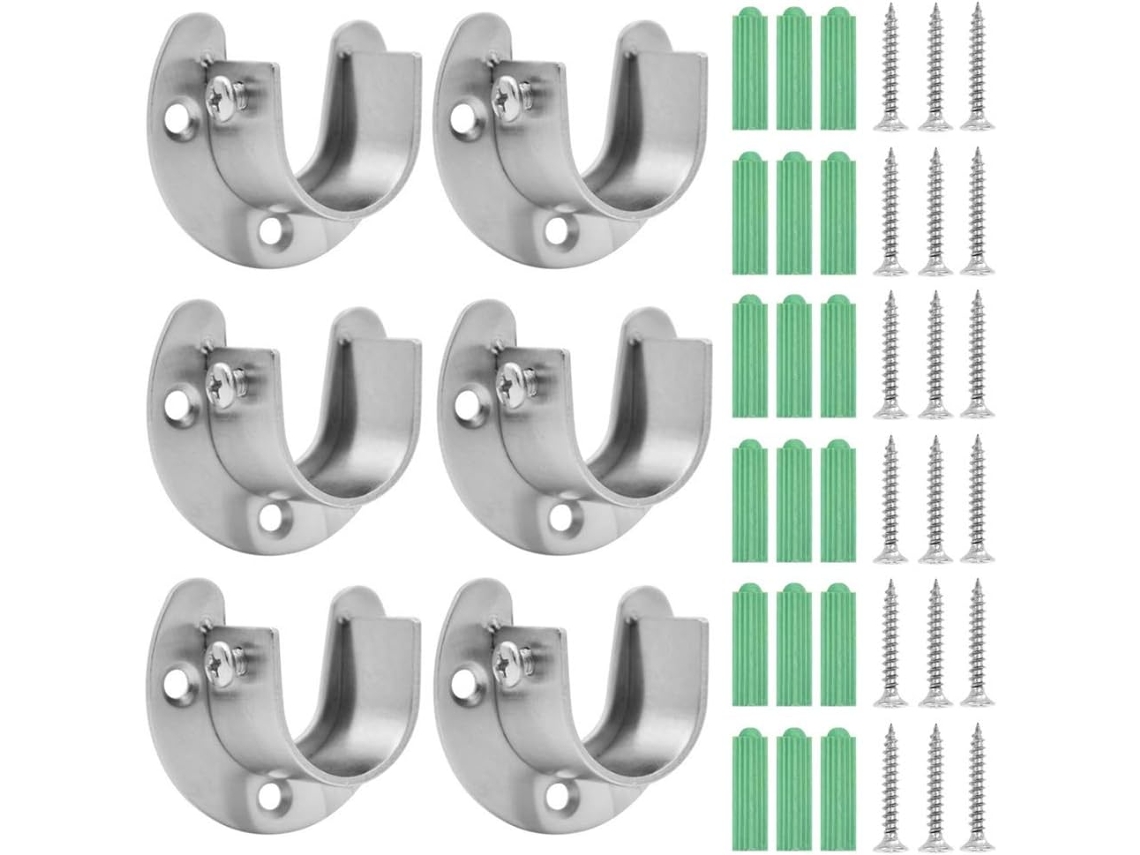 Soporte de barra de cortina de acero inoxidable con Parafusos, 6 piezas