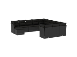 Conjunto de 12 sofás de jardín con cojines de mimbre, color negro, EXCLUSIVO DE LA CASA