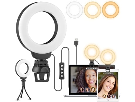 Anillo de luz de 4 para computadora portátil con soporte y clip, kit de iluminación para videoconferencia, iluminación con zoom de cámara web para ...