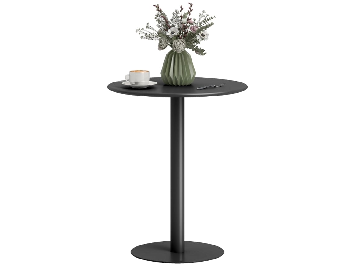 Mesa De Comedor Redonda Para 2 Personas, Mesa De Cocina Moderna Para Salón O Jardín, De Acero, Ø60 X 72 Cm, Negra.