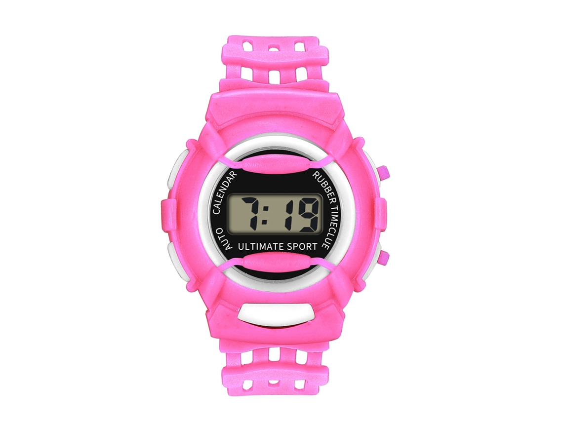 Reloj Electrónico Infantil, Resistente Al Agua Hasta 30 M, Correa Rosa, A La Moda Para Niños.