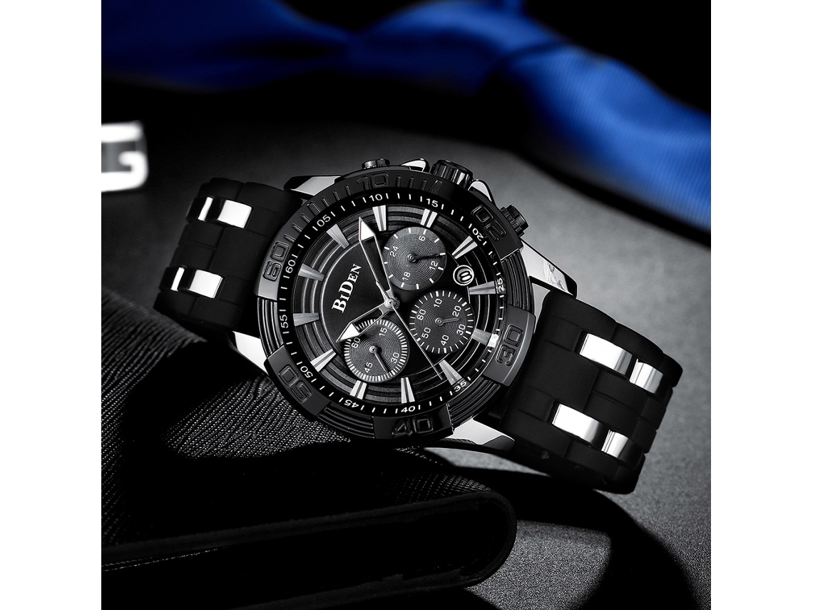 Reloj De Pulsera Biden Para Hombre, Resistente Al Agua, De Silicona, Negro.