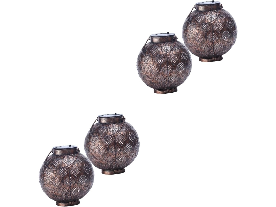 4 Faroles Solares Colgantes De Hierro Para Jardín Y Patio Con Iluminación Exterior Automática