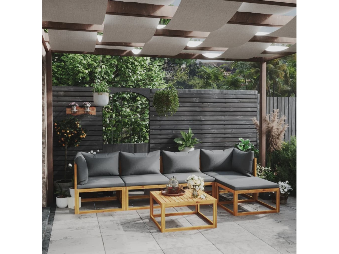 Conjunto de jardín DKD Home Decor de 6 piezas con cojines de acacia maciza