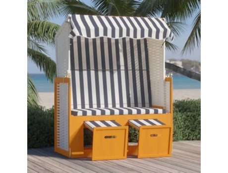 MAISON EXCLUSIVE Silla playa Strandkorb dosel ratán sintético madera blanco azul