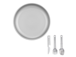 Plato De Camping De 3 Piezas, Cubiertos Integrados, Placa De Titanio, Platos Ligeros Para Barbacoa Al Aire Libre