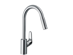 HANSGROHE Focus M41 monomando de cocina 240, ducha extraíble, 2 chorros, Color: Acabado en acero inoxidable