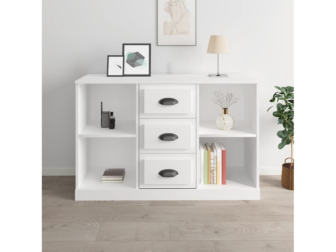 Aparador Madera Contrachapada Blanco Brillo 104,5x35,5x67,5 Cm
