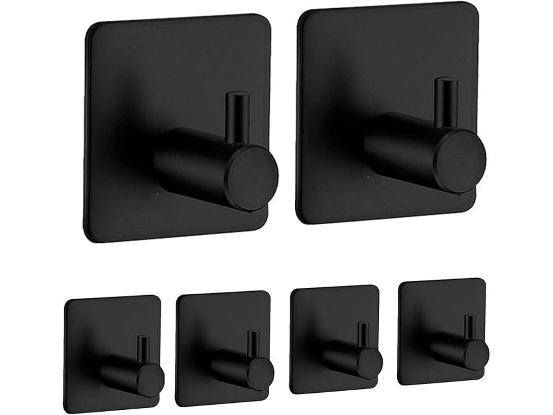 6 Ganchos Autoadhesivos Para Toalla - Acero Inoxidable, Sin Furo - Para Baño, Cocina, Escritorio - Negro