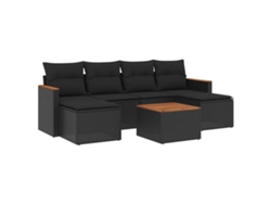 Conjunto 7 de comedor de jardín VIDAXL y cojines ratán sintético negro