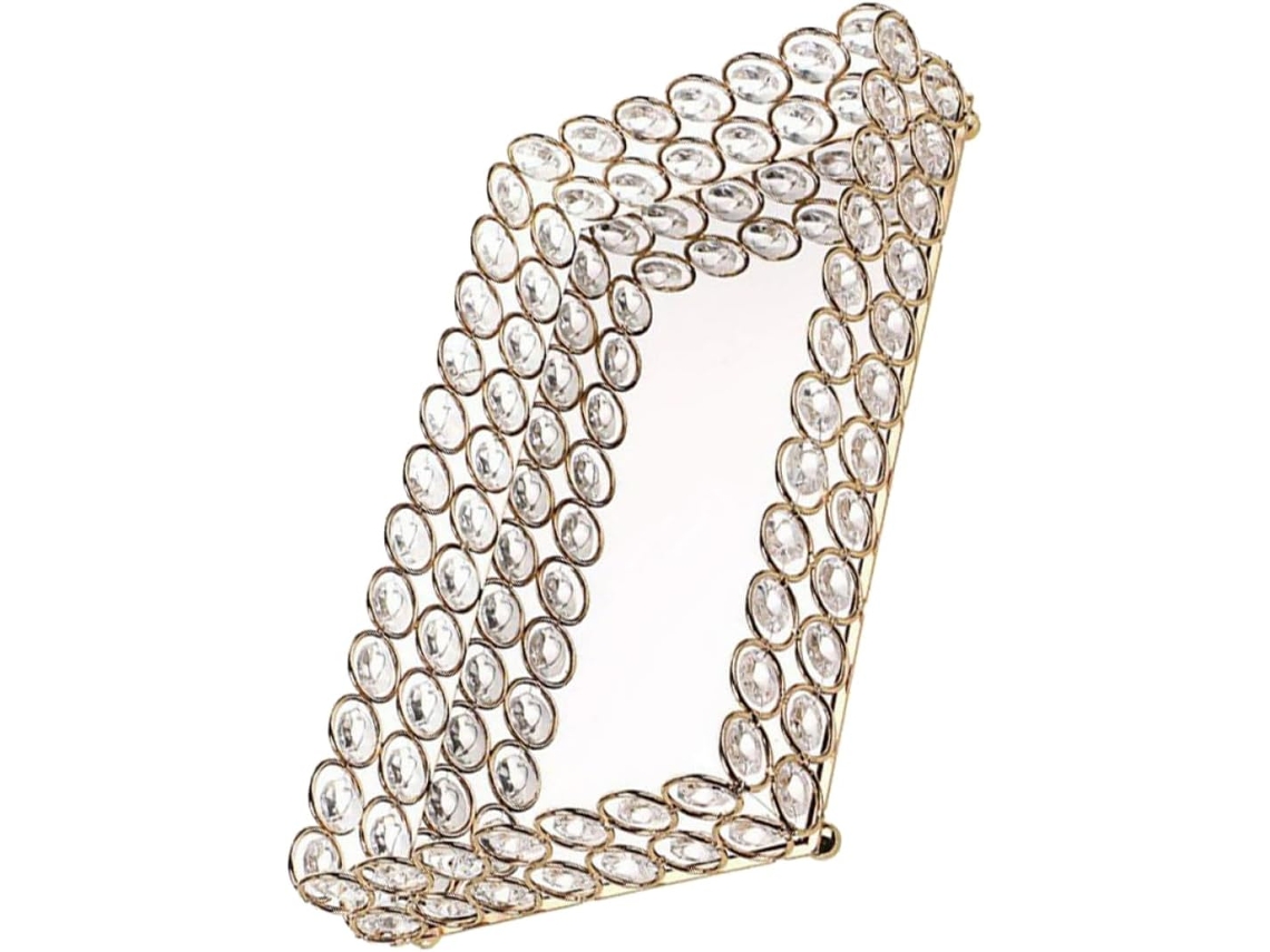Bandeja Decorativa Cristal Espejo Organizar Joyas Acabado Metal Dorado Diseño Moderno Funcional Tocador