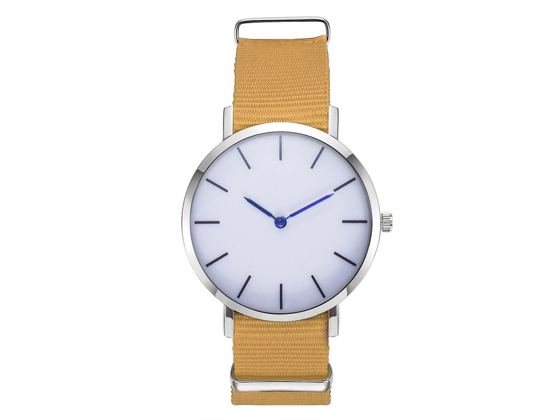 Reloj De Cuarzo Para Hombre Con Correa De Nailon Dial Redondo Elegante Casual Beige
