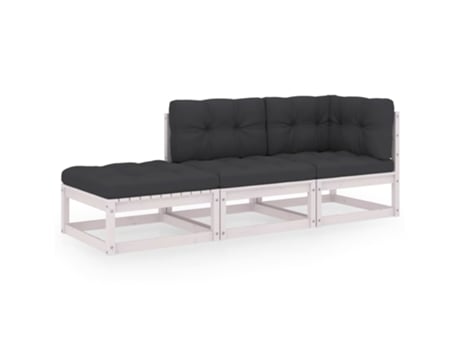 Conjunto 3 de muebles de jardín VIDAXL y cojines madera pino maciza
