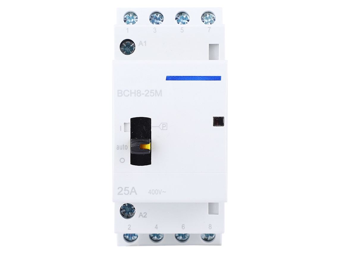 Contactor Modular De Ca 4p 25a Bch8-25m Con Interruptor Manual De Control 4nc Para Uso Doméstico.