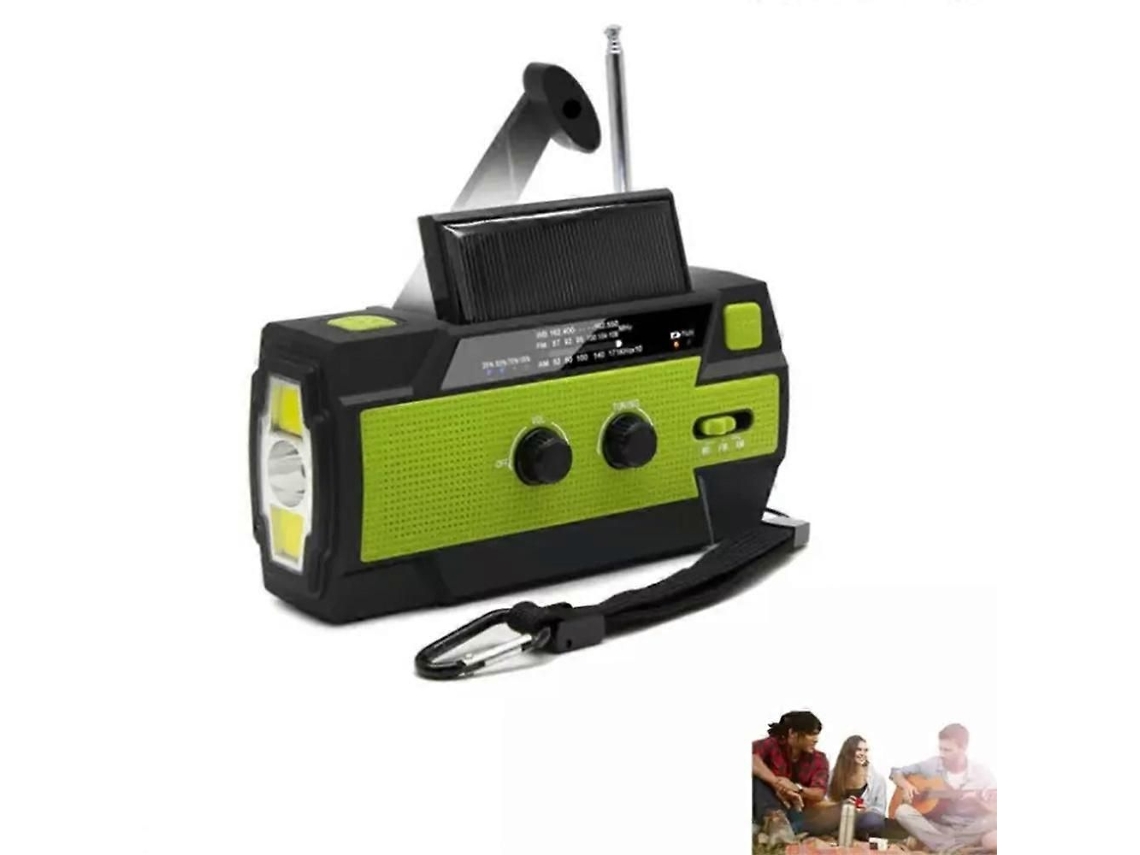 Radio portátil GOKOCO con manivela y cargador solar.