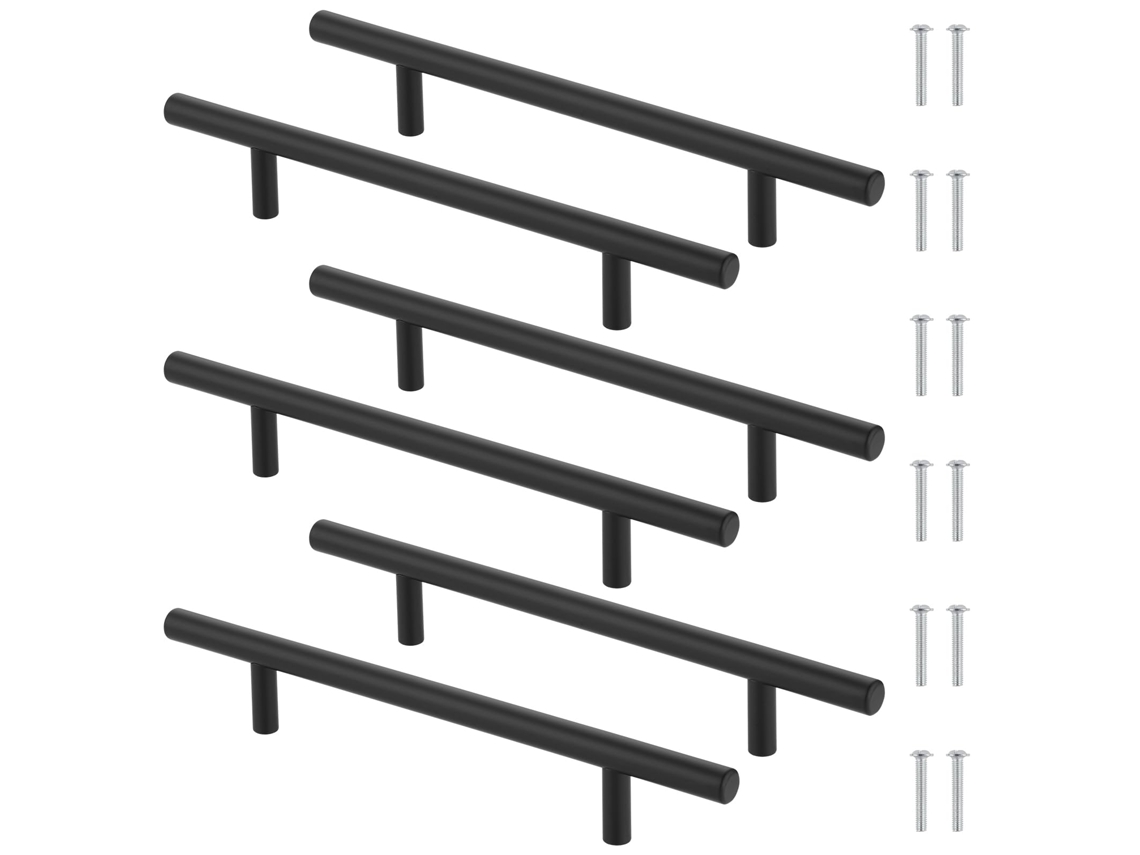Tiradores De Acero Negro 6 Unidades 128mm Con 12 Tornillos, Compatibles Con Armarios, Cajones Y Roperos.