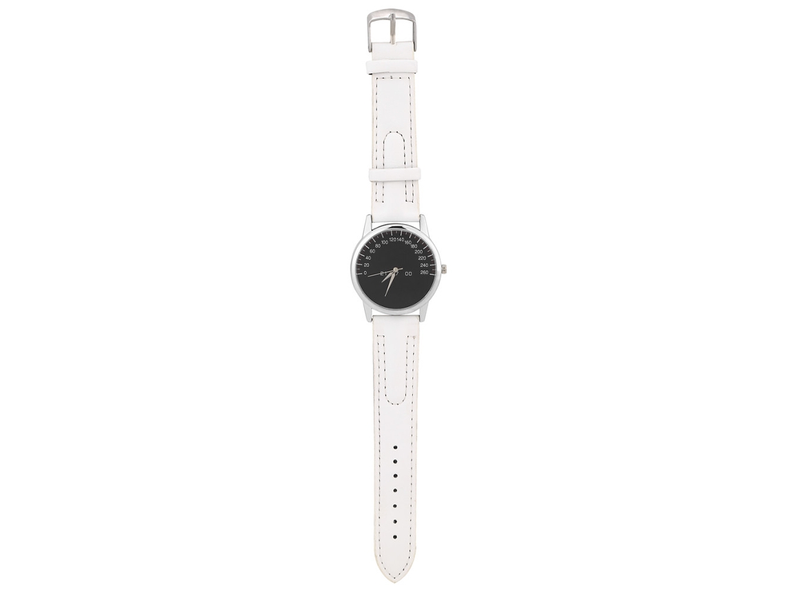 Reloj De Pulsera Analógico De Cuarzo Con Correa De Pu Blanca Y Esfera Que Simula Carreras.