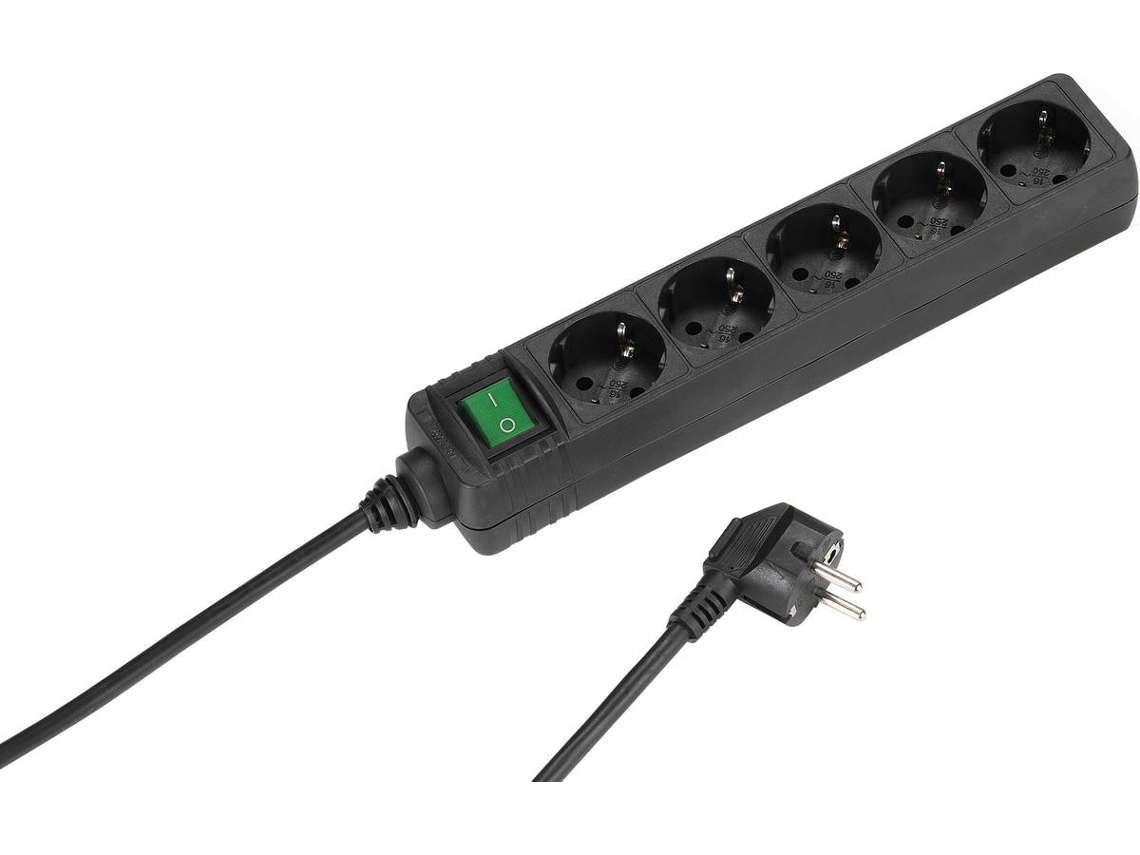 Extensión 5T VIVANCO con interruptor de 1.4 m (negro)