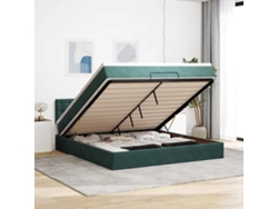 Estructura De Cama Otomana Con Colchón Verde Oscuro 160x200 Cm