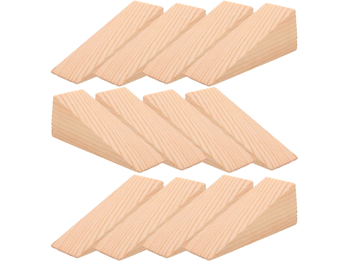Juego De 12 Piezas De Cuñas De Madera Maciza Sin Acabado Para Puertas, Bloques Triangulares Antideslizantes De 10x2x2 Cm,