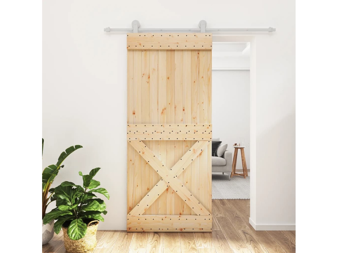 Puerta corrediza | Puerta corredera con herrajes 90x210 cm madera maciza de pino Wsd796029 Lovely Home