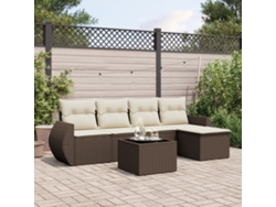 Conjunto de sofá de jardín de 6 piezas con cojines de mimbre sintético marrón de DKD Home Decor