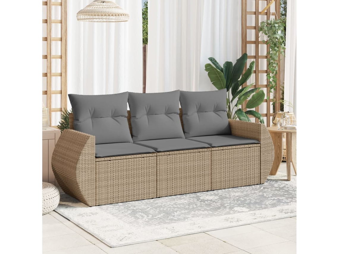 Conjunto de 3 sofás de jardín con cojines de mimbre beige de DKD Home Decor