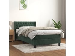 Cama Box Spring Con Colchón Terciopelo Verde Oscuro 90x200 Cm