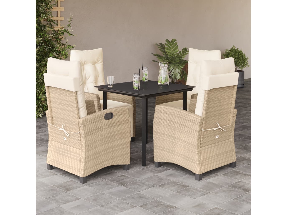 Juego de comedor de jardín de 5 piezas con cojines, mimbre sintético beige, Dkd Home Decor