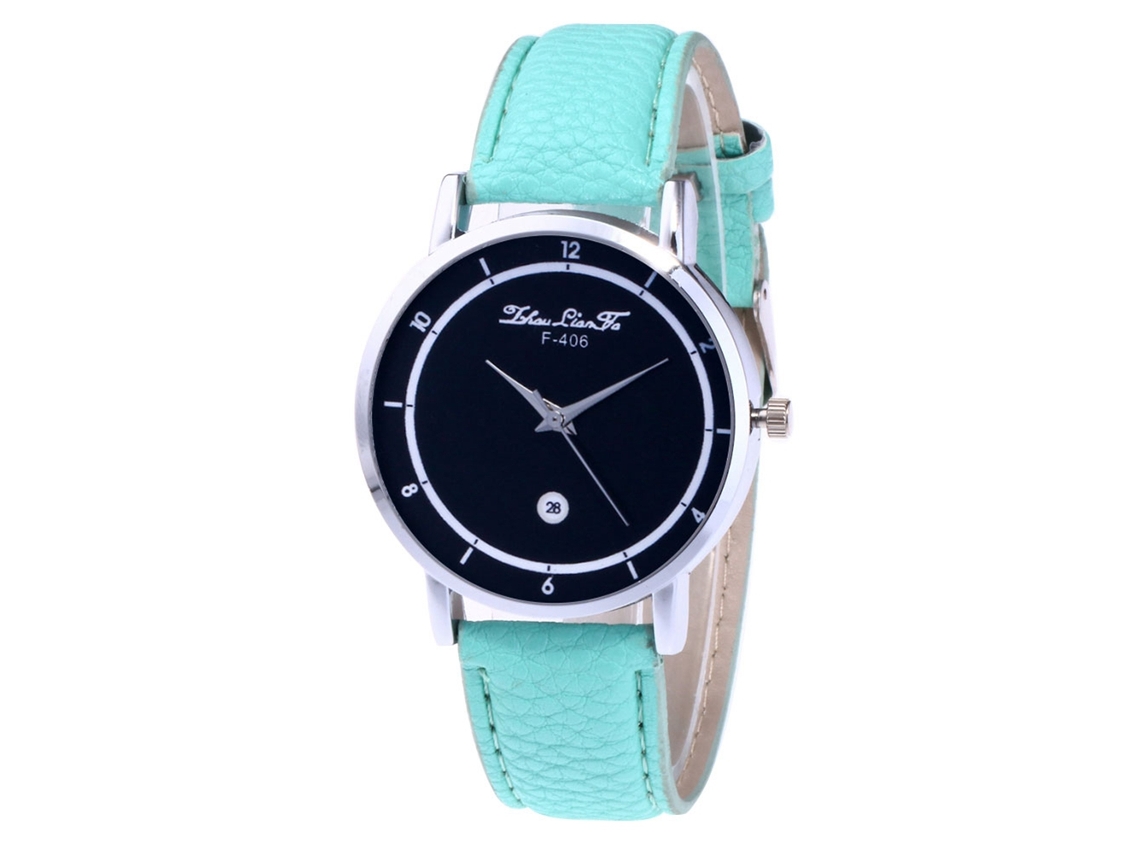 Reloj De Pulsera Unisex Zhoulianfa Con Correa De Piel Sintética, Esfera Redonda Y Movimiento De Cuarzo Verde Menta.