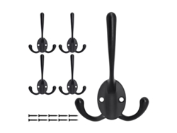 Ganchos de pared dobles Linjou, 5 piezas, acero inoxidable resistente, para colgar abrigos, sombreros y bolsos.
