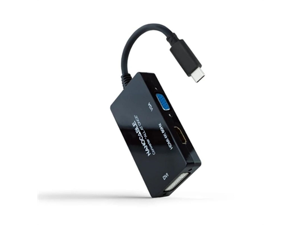 Adaptador NANOCABLE USB C para VGA/HDMI/Dvi 10.16.4301-All 20 Cm Negro 4K Ultra Hd