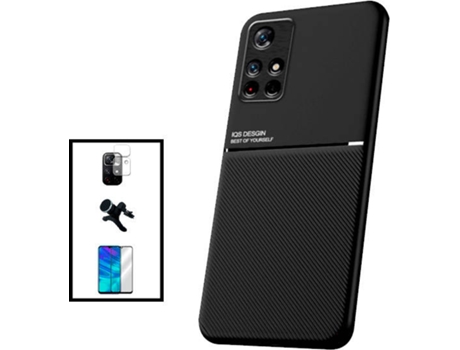 Kit Funda Magnetic Lux, 5D Full Cover, Protector de Cámara Trasera y Soporte Magnético de Coche Reforzado Xiaomi Poco M4 Pro 5G PHONECARE Negro